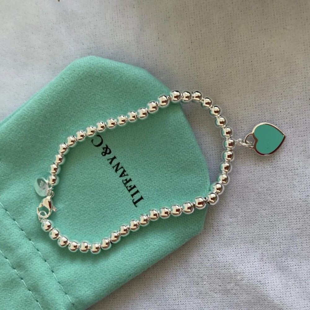 Tiffany-&-Co Return to Tiffany Blue Enamel Mini Heart Tag Bead Bracelet